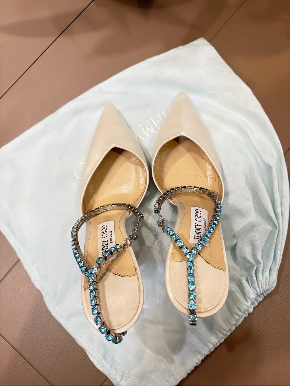 Jimmy Choo White Pointed Toe Crystal-Ankle Strap Stiletto Heels